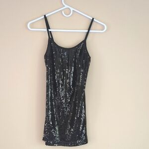 Large Forever 21 Black Sequin Top Birthday New Year's Eve Festive Evening